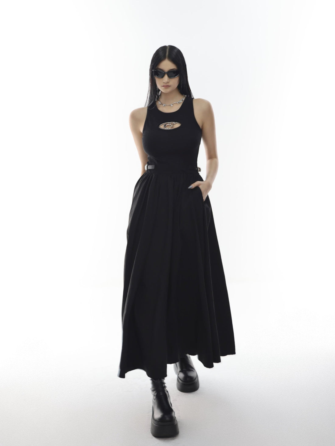 Metal Hollow Out Sleeveless Dress