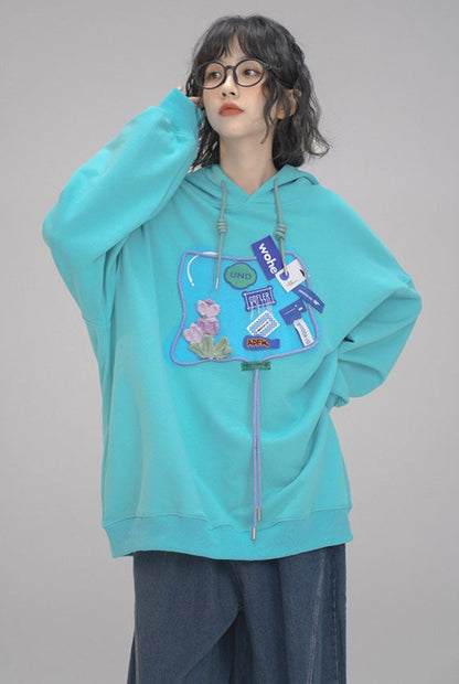 Decorative Tags Logo Print Hoodie