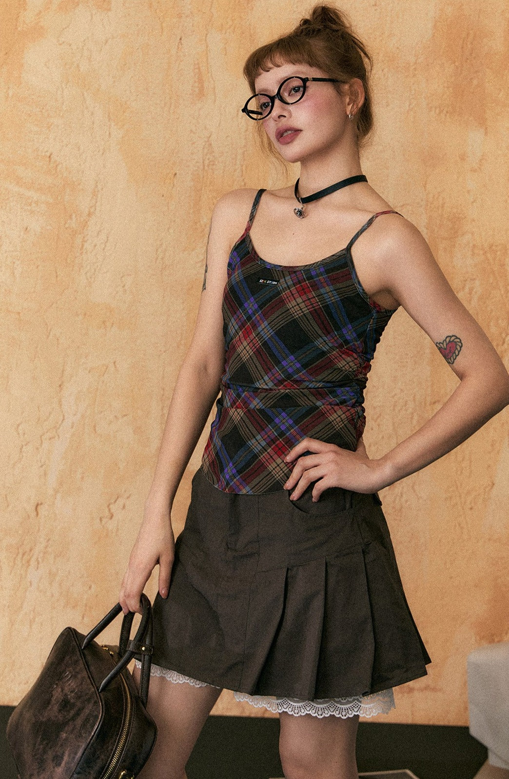 Retro Colorblock Plaid Cami Top