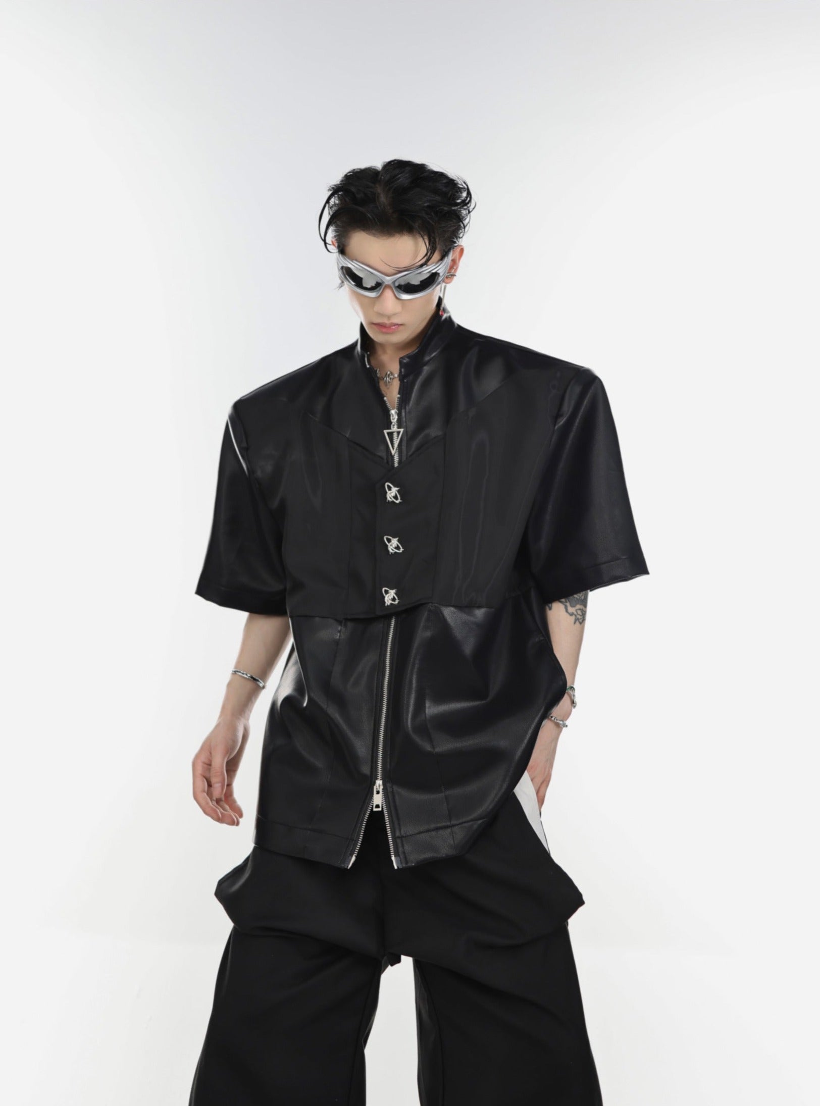 ArguE CulturE Metal Button Patchwork PU Jacket