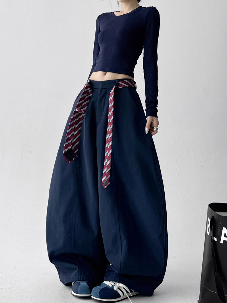 Detachable Tie Belt Wide-Leg Trousers