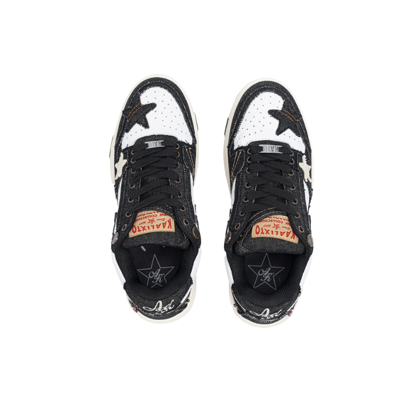 KAALIXTO Black Denim Star Sneakers