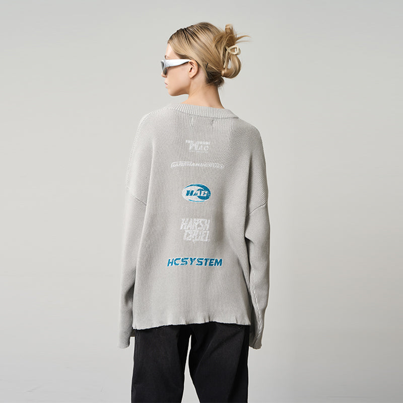 Racing Print Logo Crewneck Knit Sweater