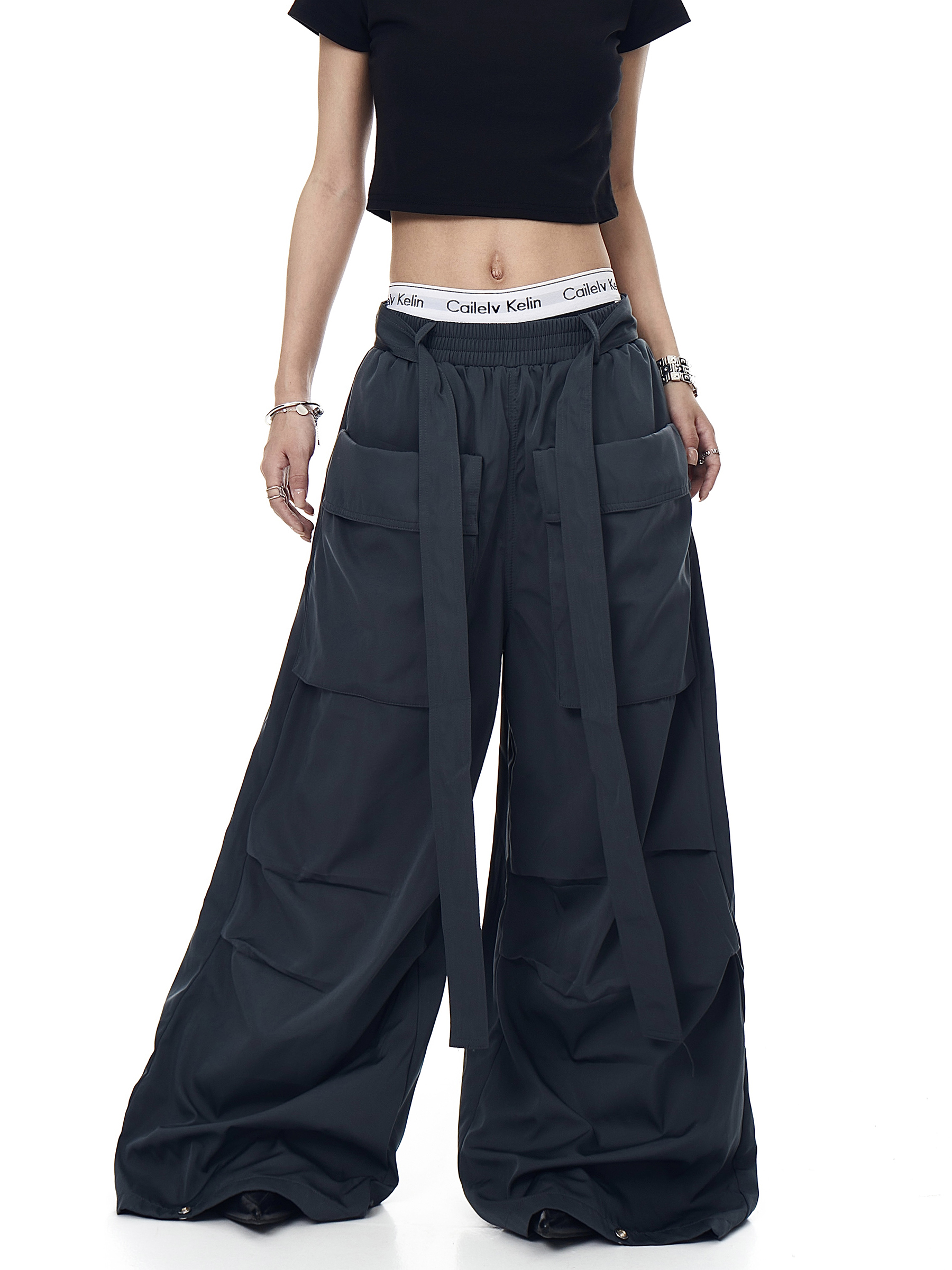 Detachable Belt Oversized Pocket Cargo Pants