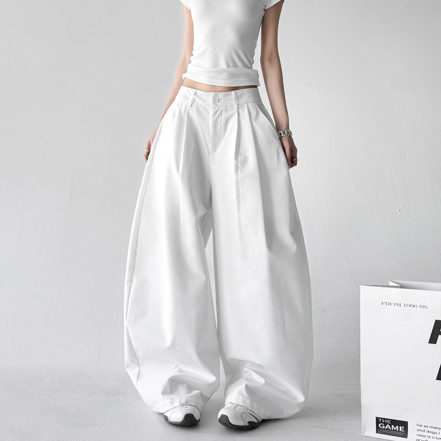 Draped Fit Pleated Wide Leg Trousers