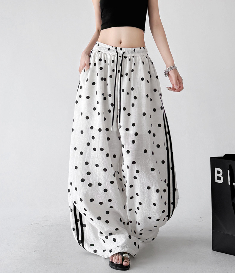 Polka Dot Side Stripe Wide Leg Pants - CT66177