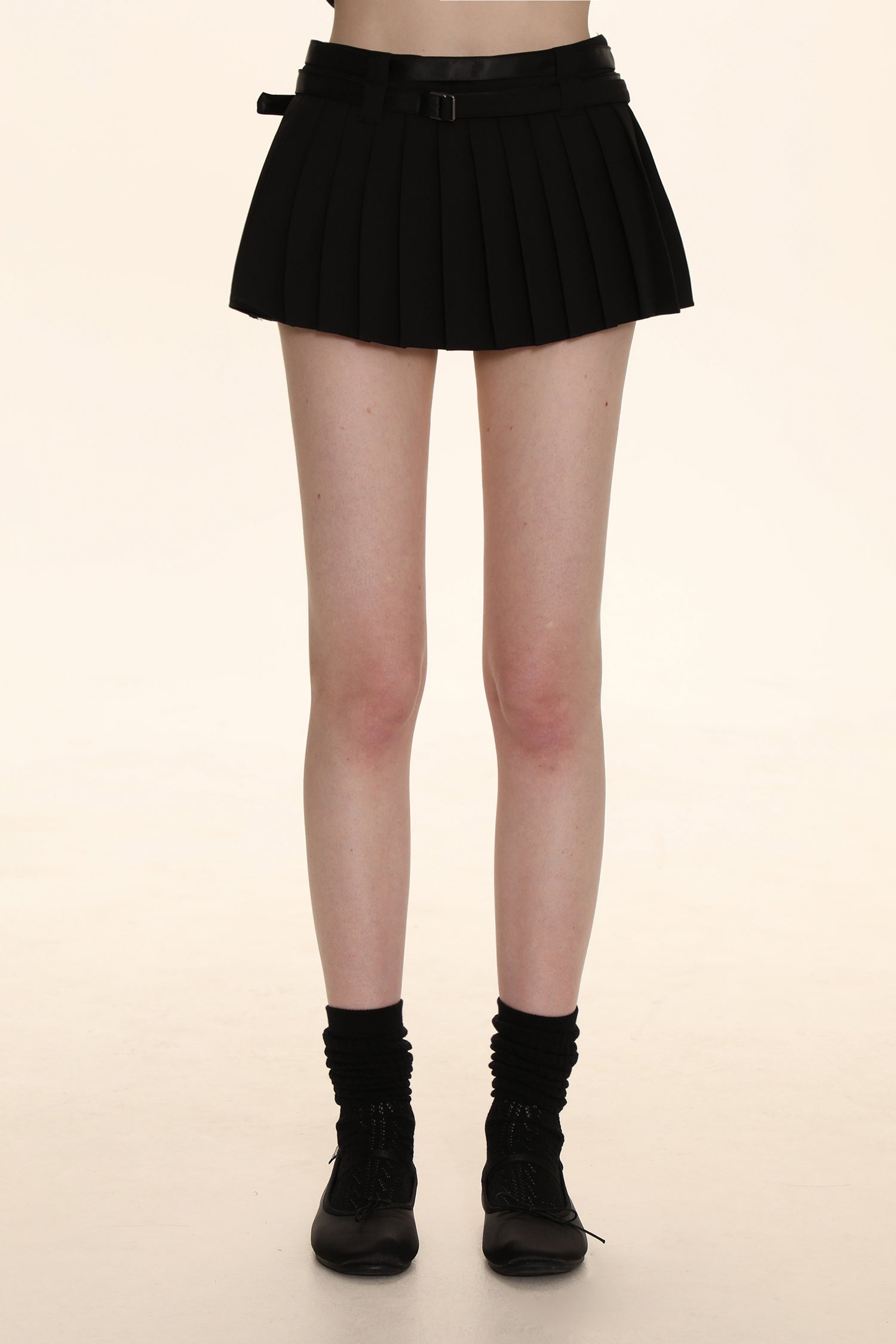 Dual-Sided Satin Ribbon Pleated Mini Skirt