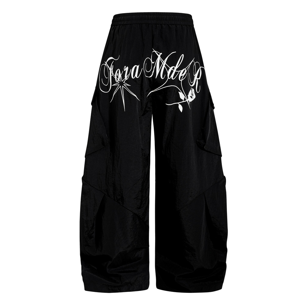 Letter Print Parachute Cargo Pants