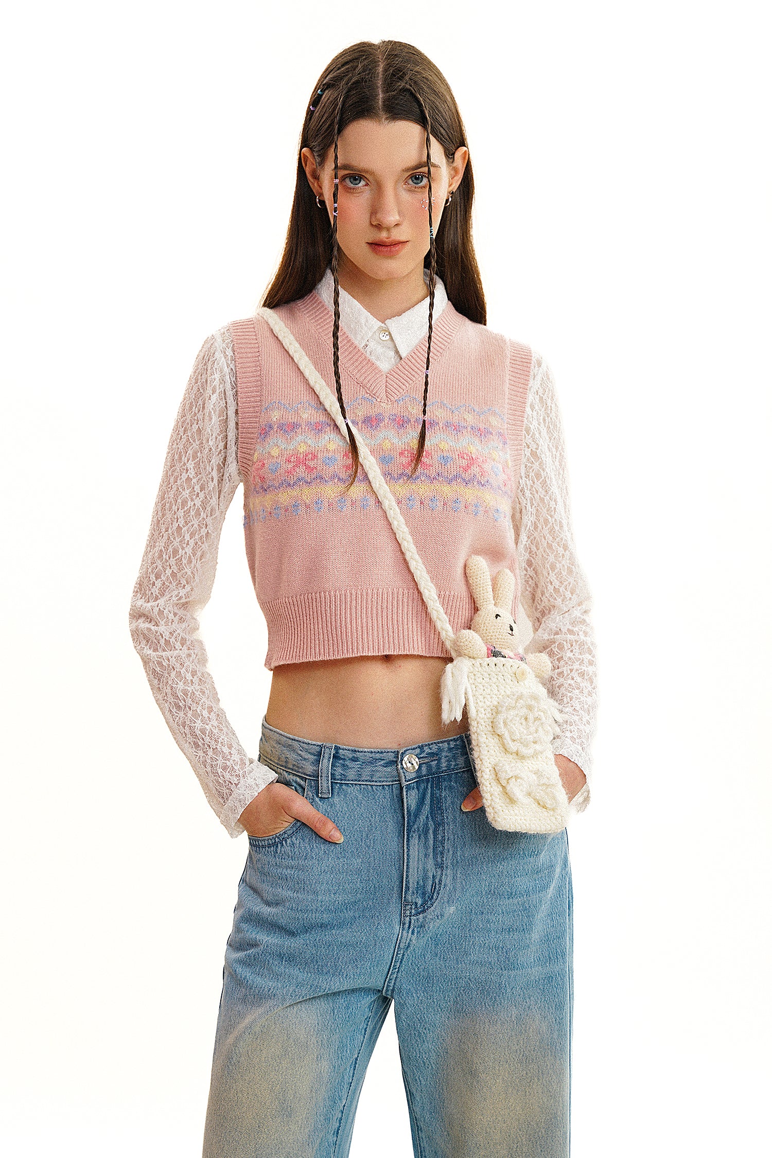 Butterfly Pattern V-Neck Knit Vest