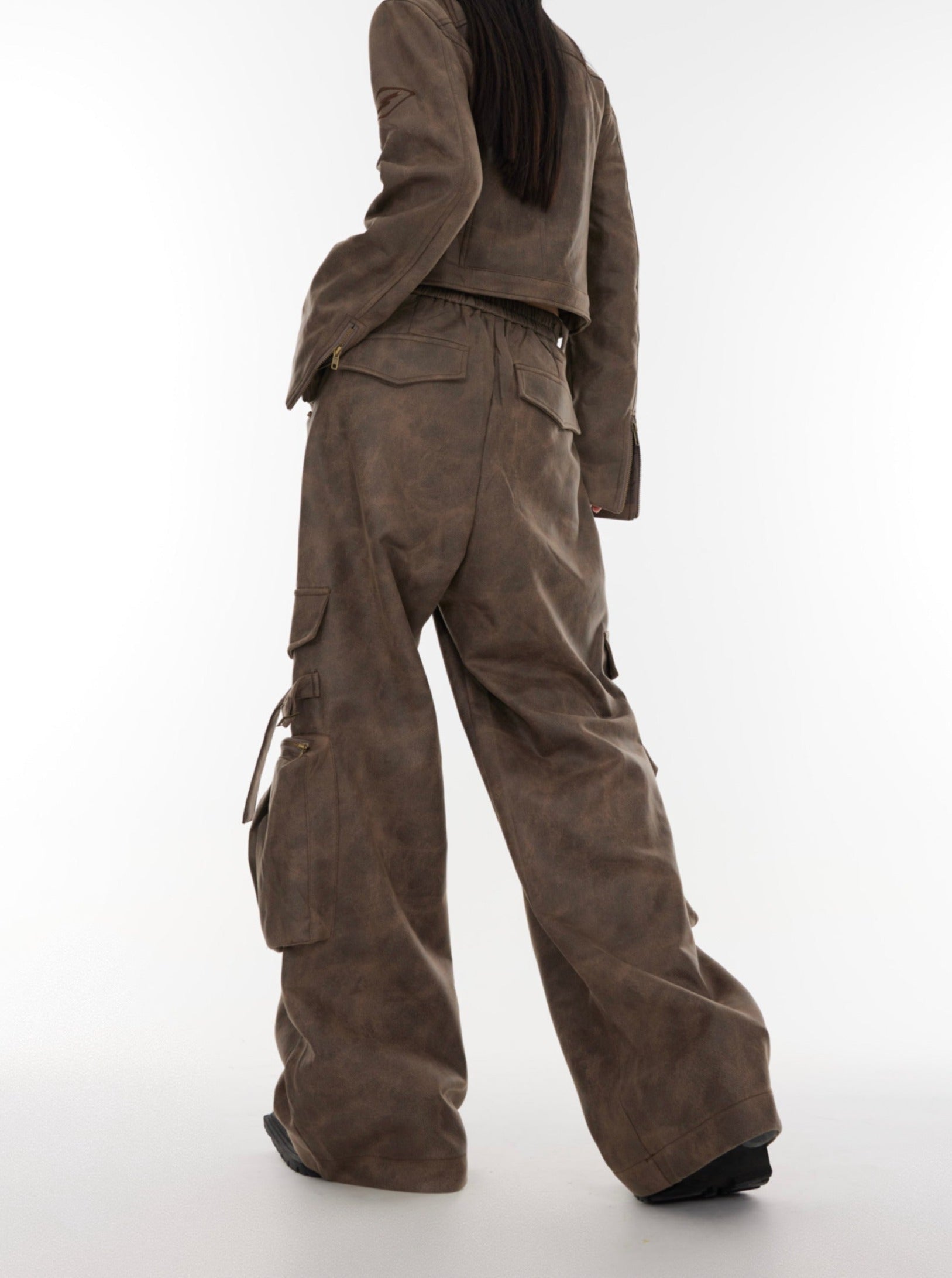 Suede Multi-pocket Motorcycle Cargo Pants