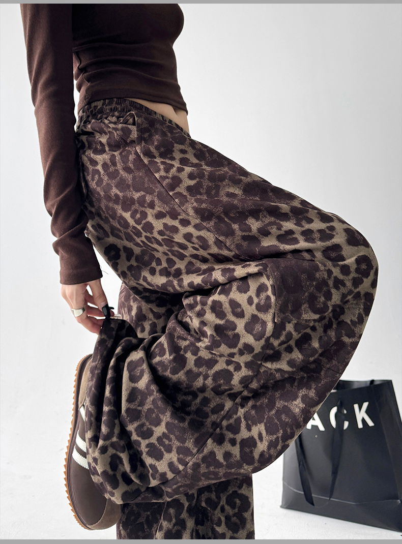 Leopard Print Drawstring Wide-Leg Pants