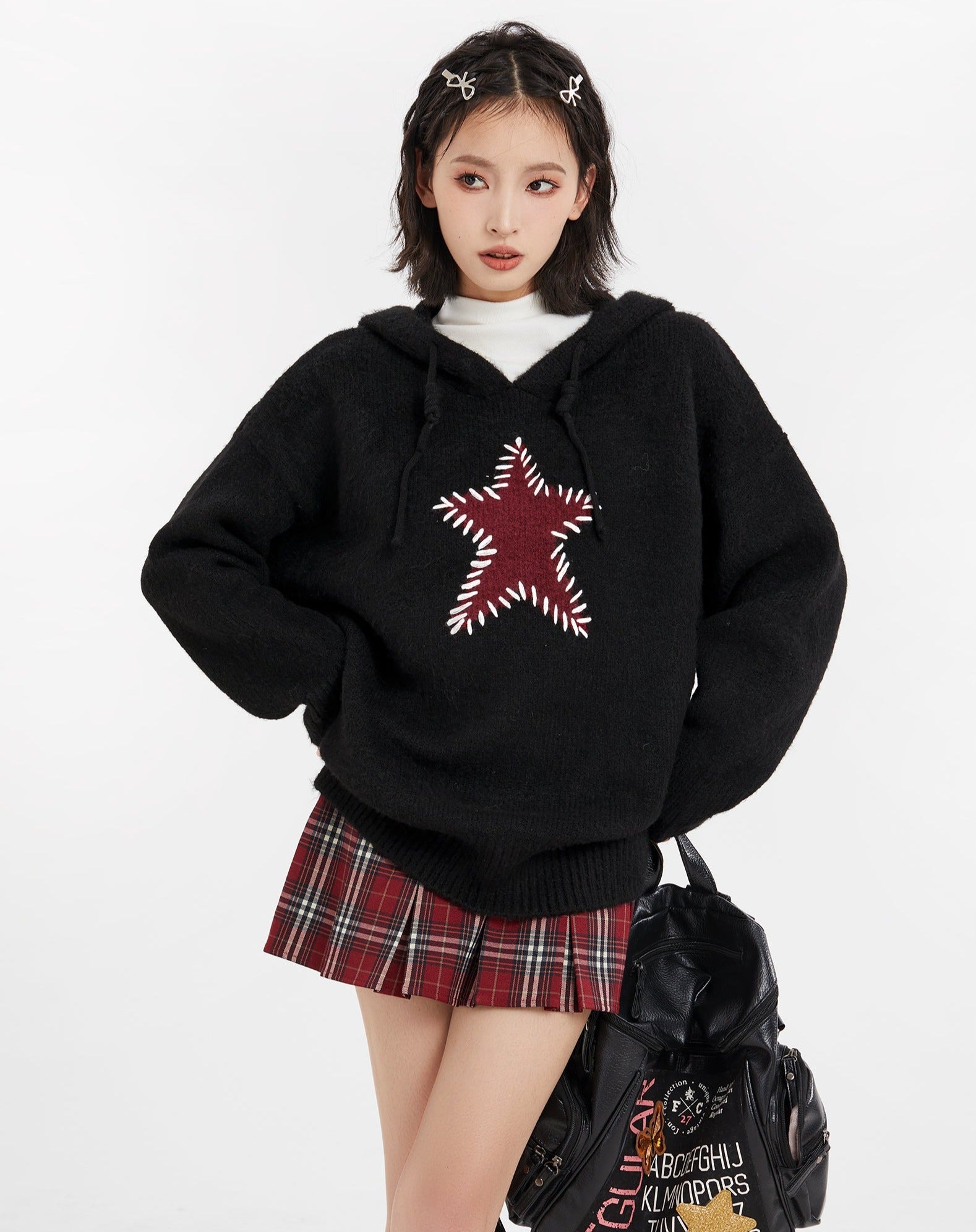 Star Pattern Knit Hoodie