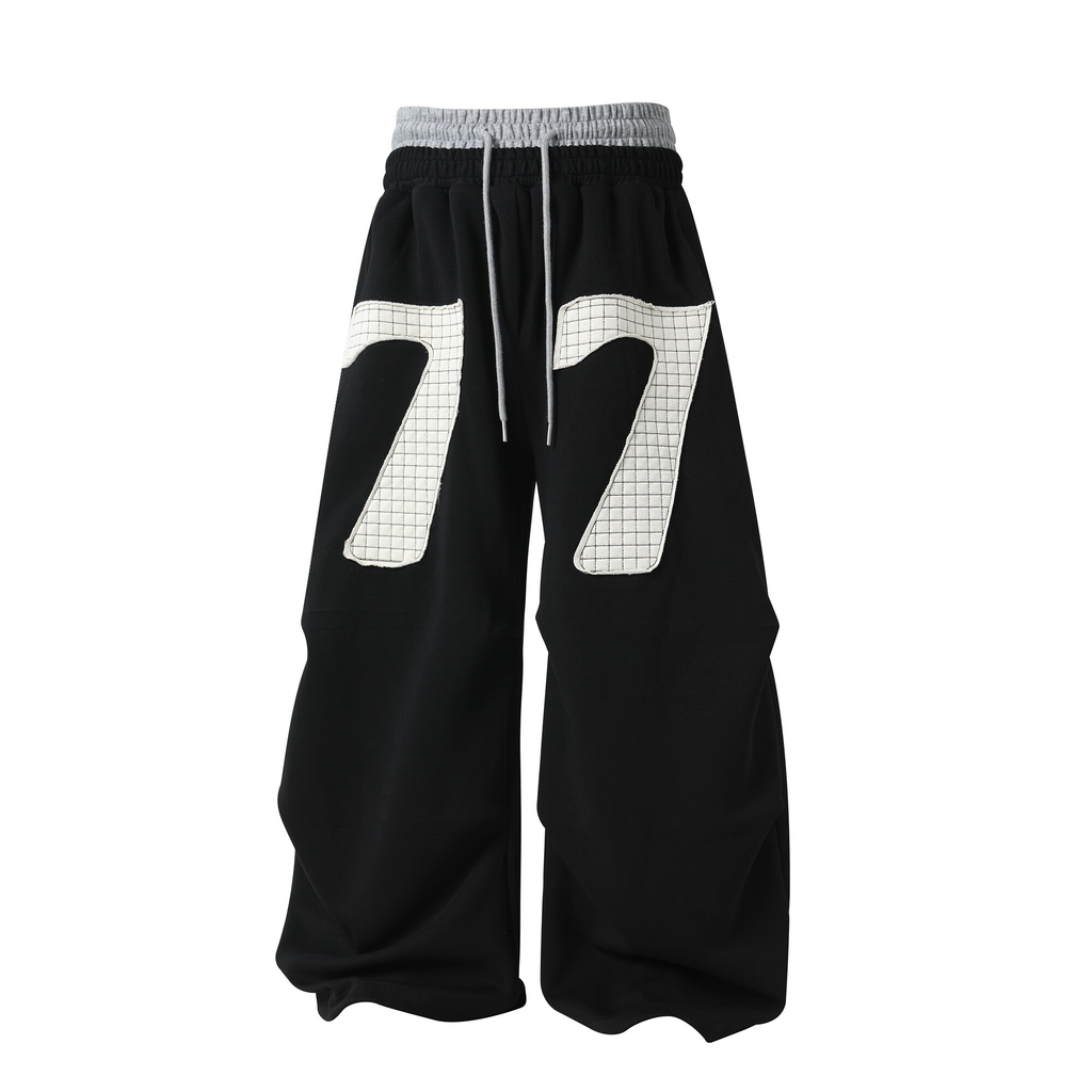 Contrast Patch Embroidered Double Waist Sweatpants