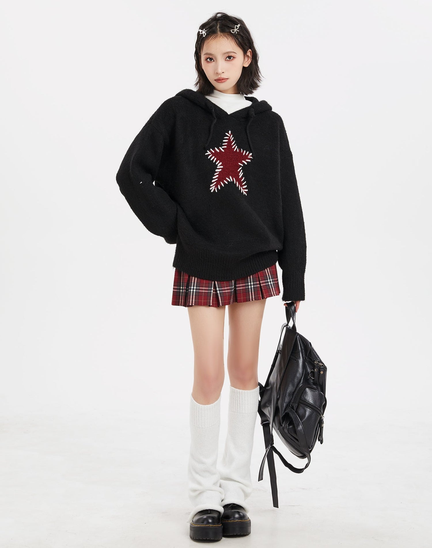 Star Pattern Knit Hoodie