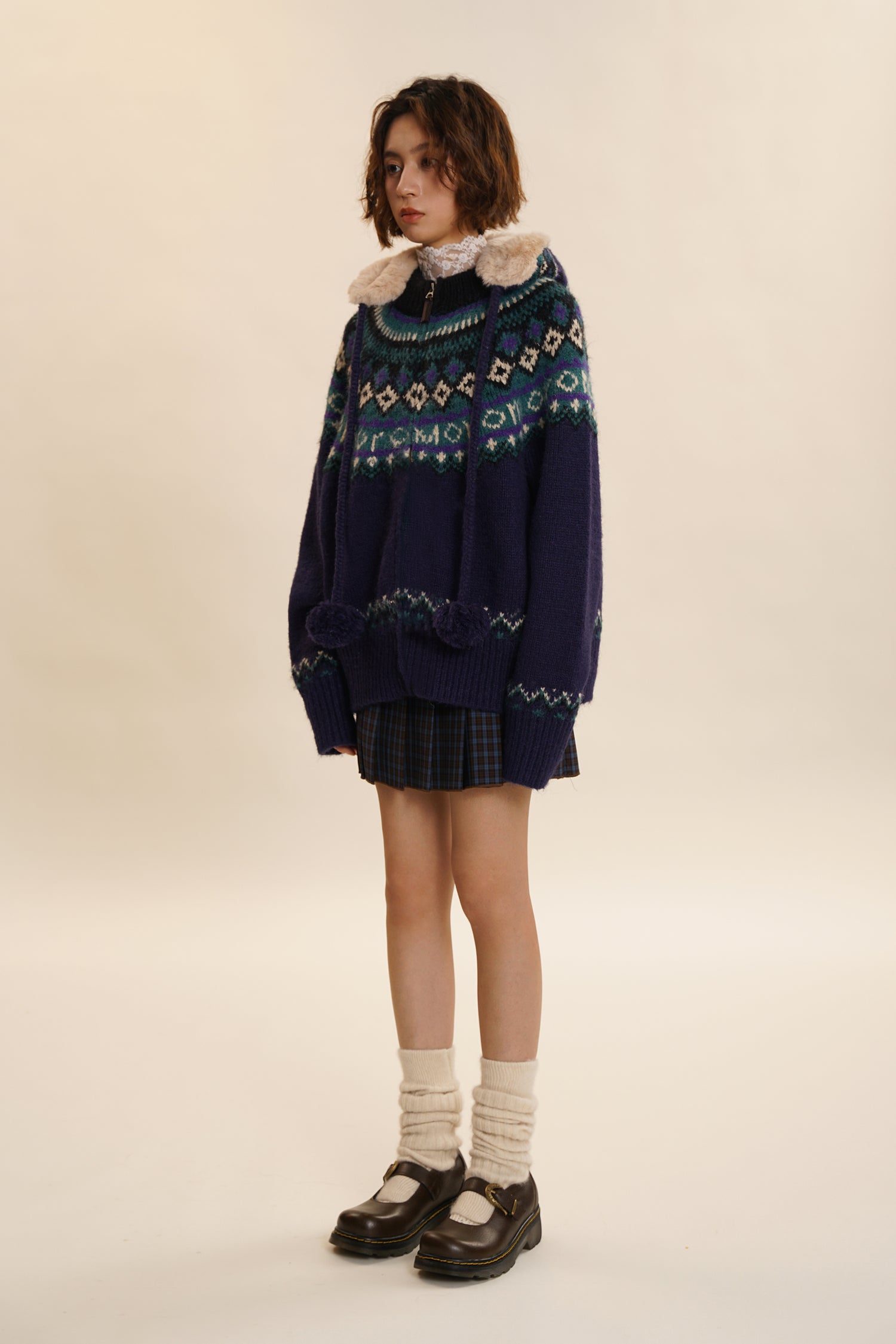 Vintage Zip Knit Cardigan Fair Isle Sweater