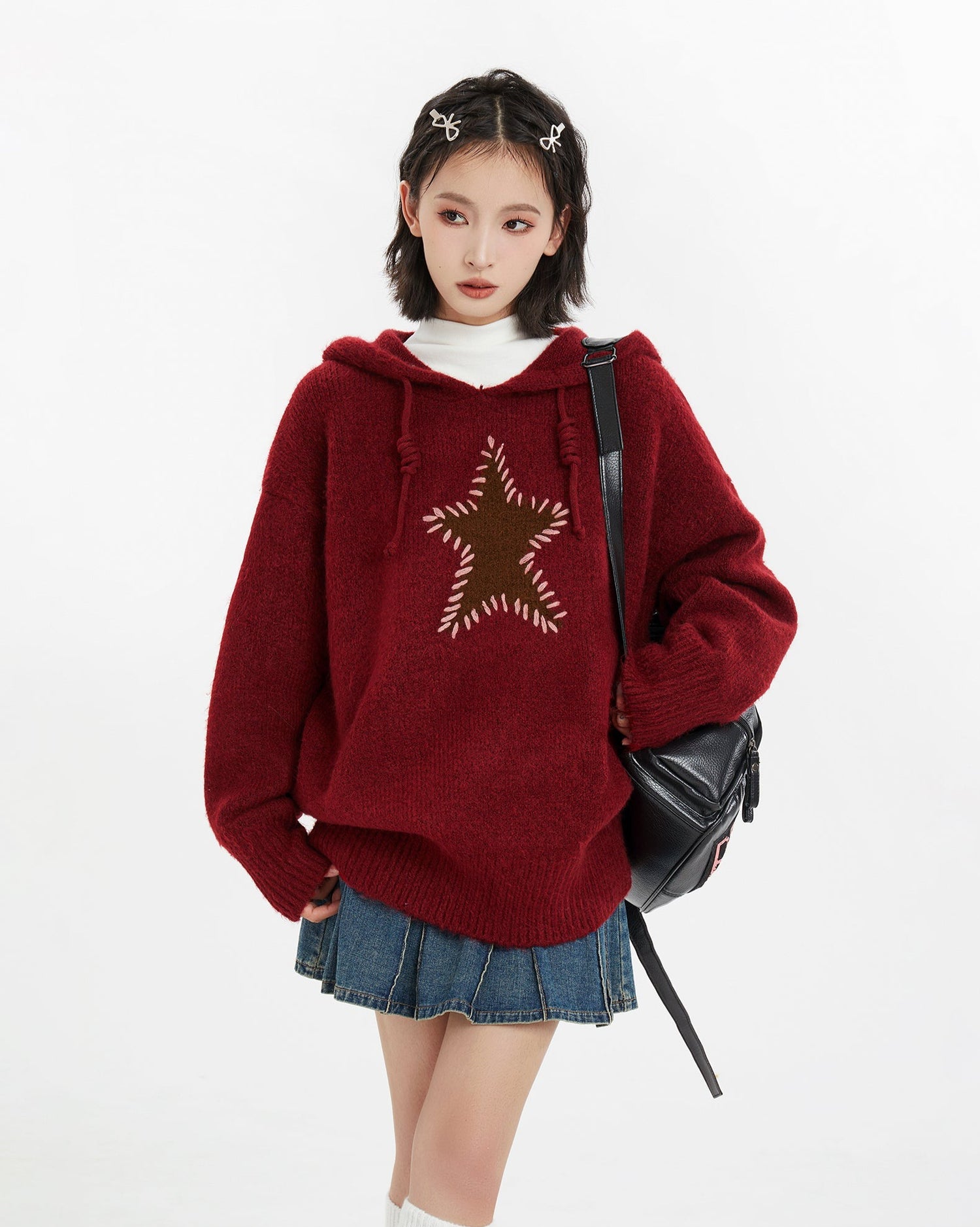 Star Pattern Knit Hoodie