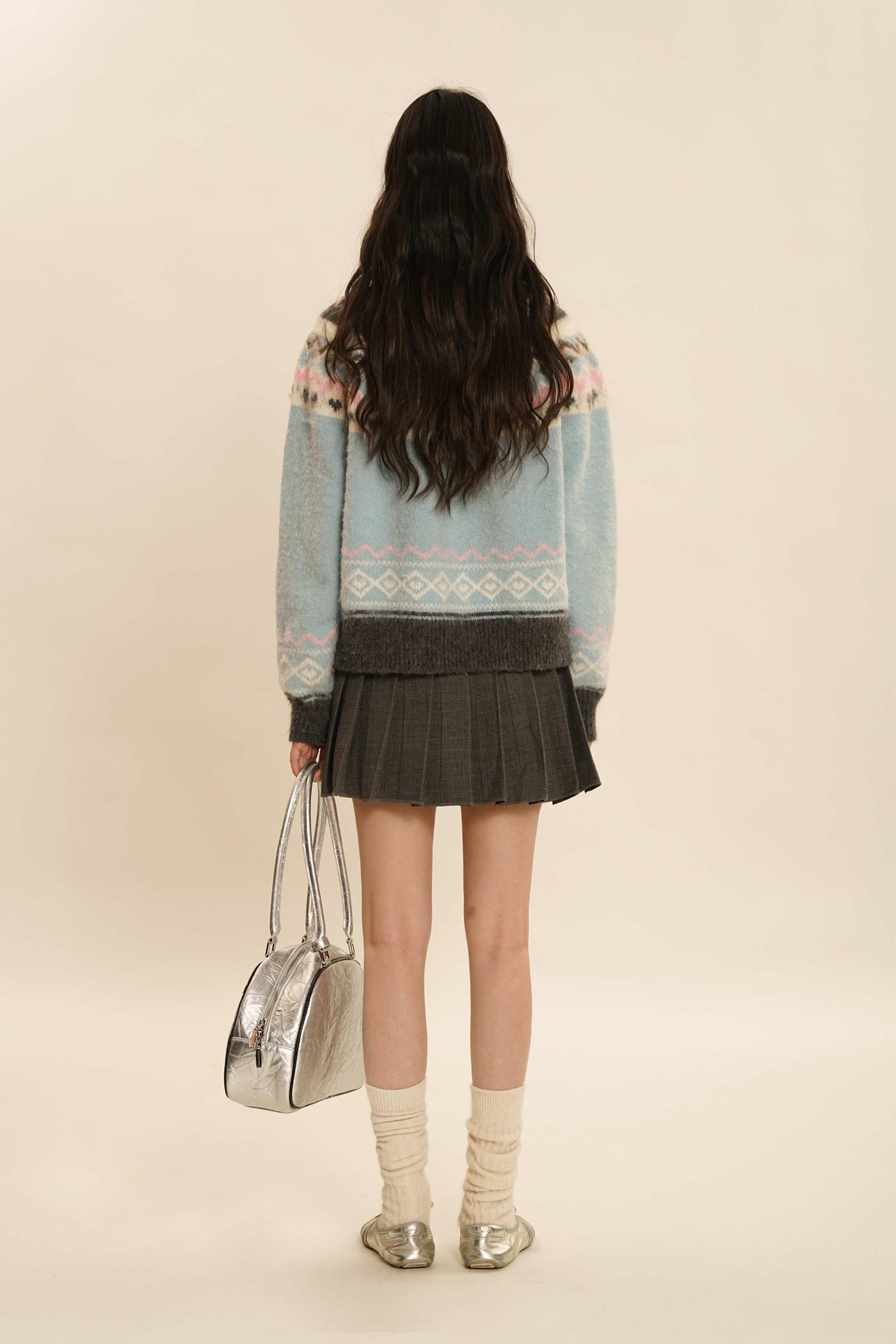 Fair Isle Round-neck Knit Cardigan Sweater