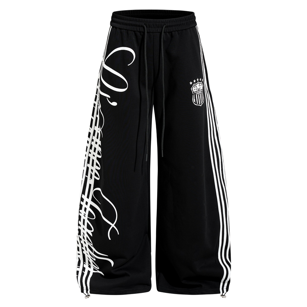 Vintage Letter Print Wide-Leg Sweatpants