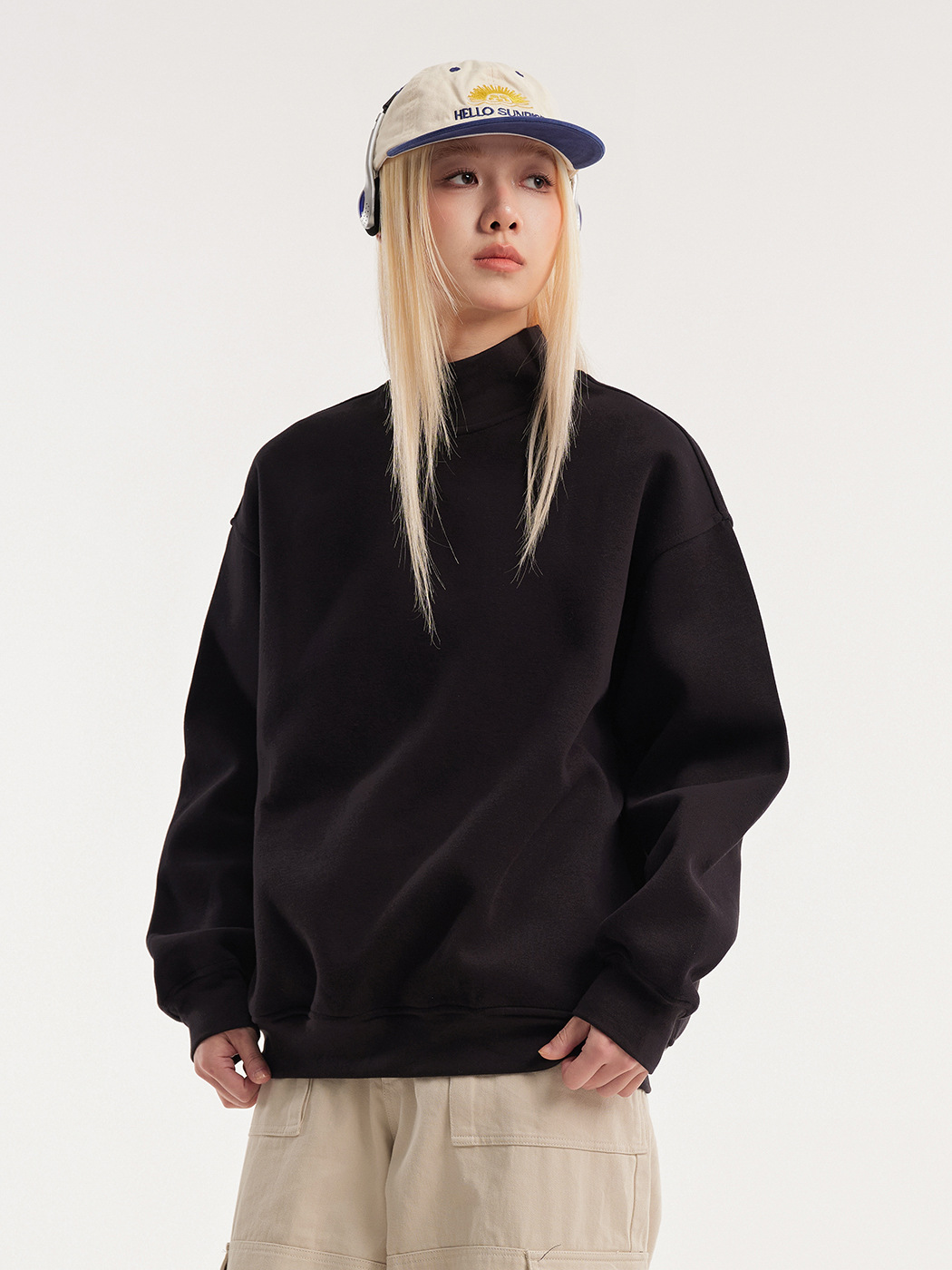 Retro Mock Neck Oversized Sweatshirt