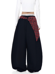 Detachable Plaid Wrap Baggy Wide‑Leg Sweatpants