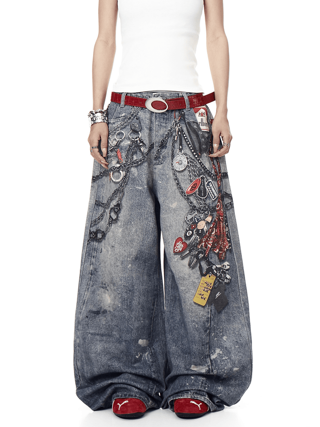 3D Chain Print Wide - Leg Denim - COPPING THREADS - CT Select Hover Image