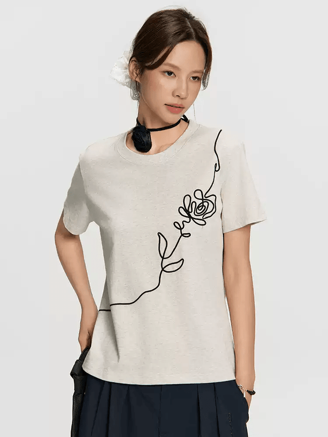 3D Floral Embroidery Tee Main Image