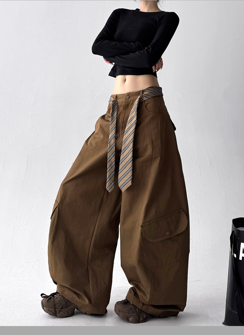 Detachable Belt High Waist Wide-Leg Cargo Pants