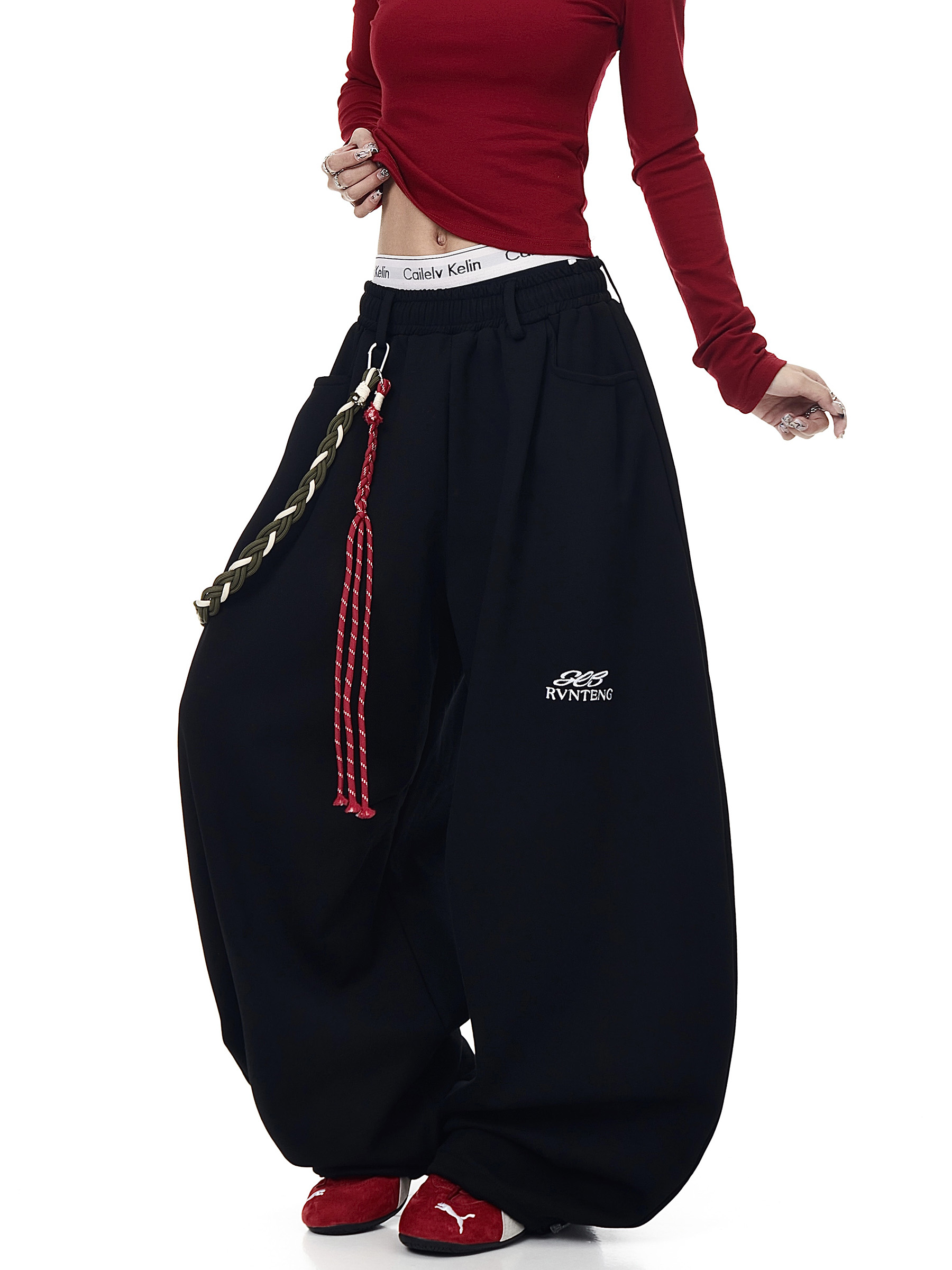 Rope‑Belt Baggy Scythe Sweatpants