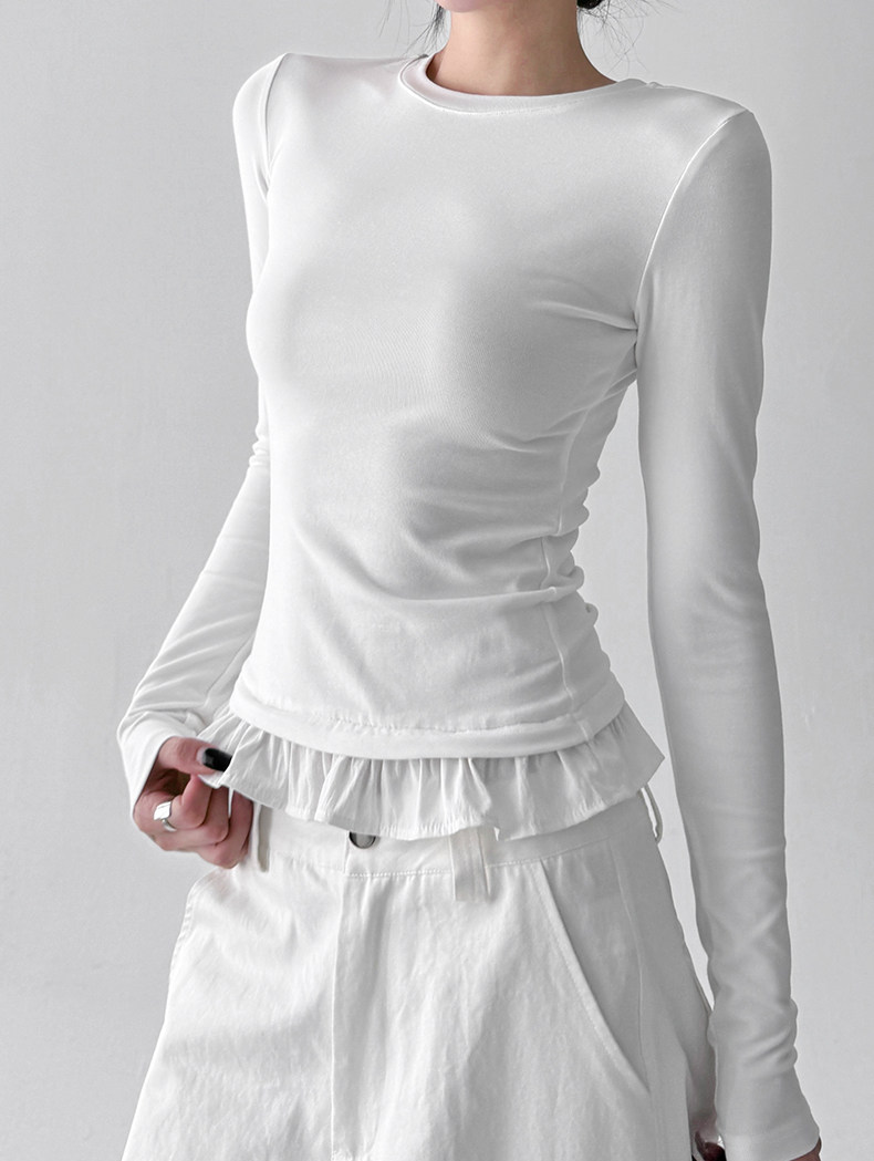 Ruffle Hem Fitted Long Sleeve Top - CT52154
