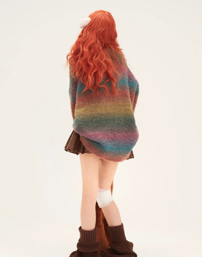 Retro Rainbow Gradient Crew Neck Sweater