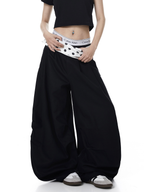 Polka Dot Fold-Over Waist Parachute Pants