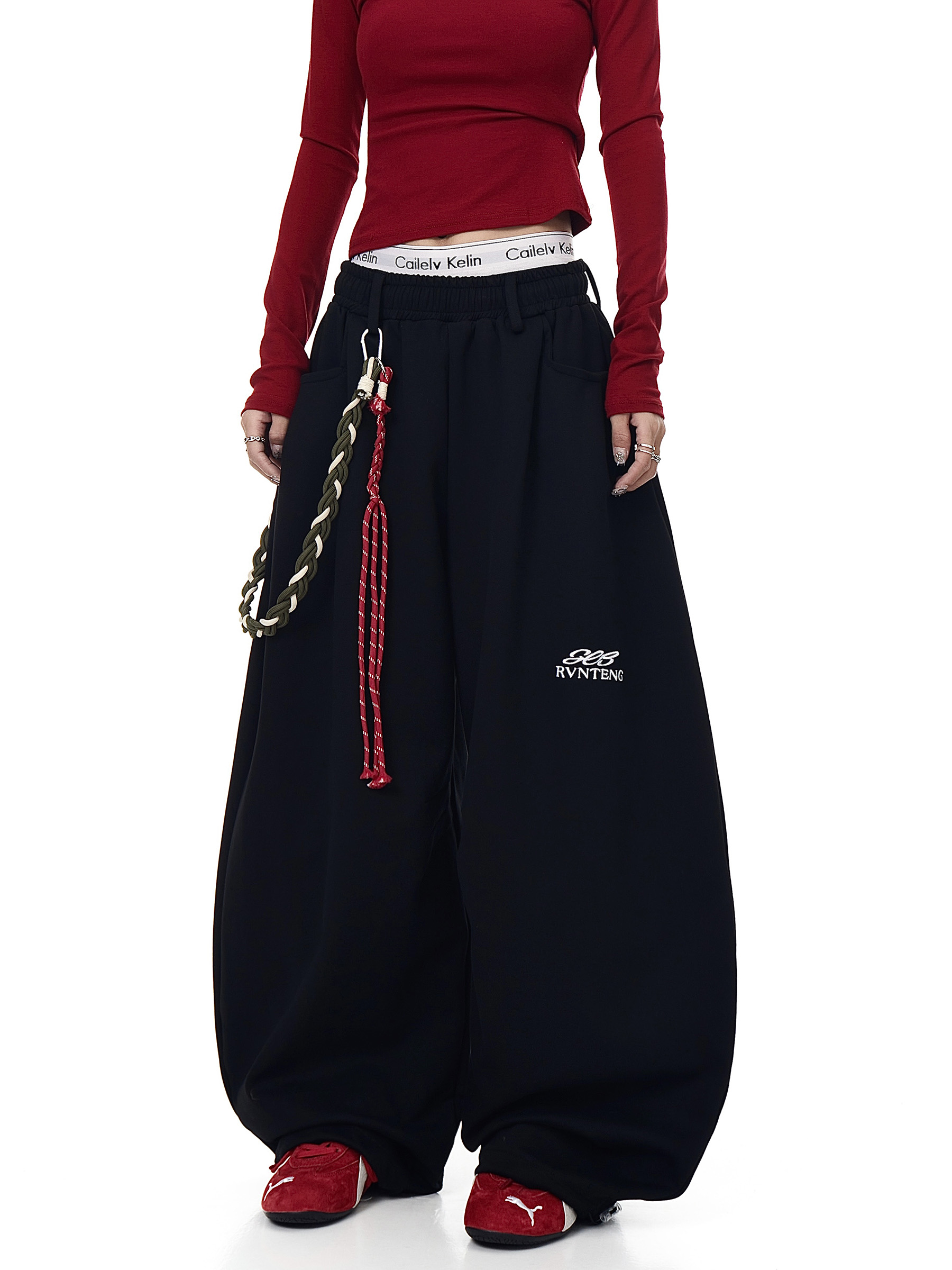 Rope‑Belt Baggy Scythe Sweatpants