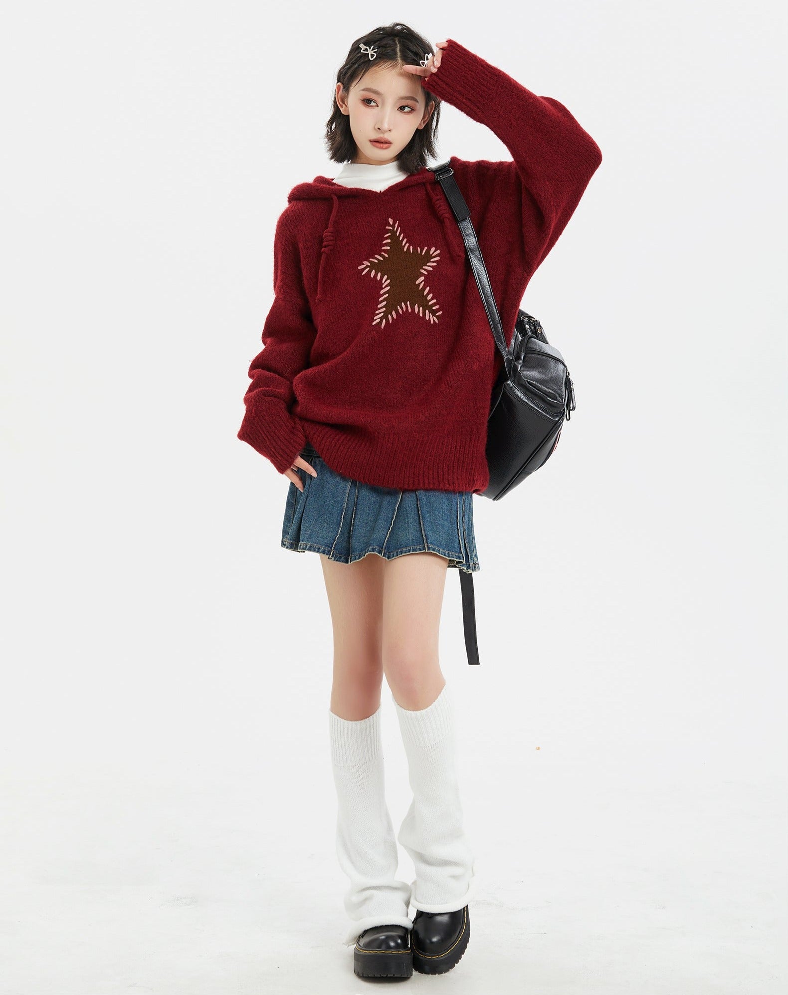 Star Pattern Knit Hoodie