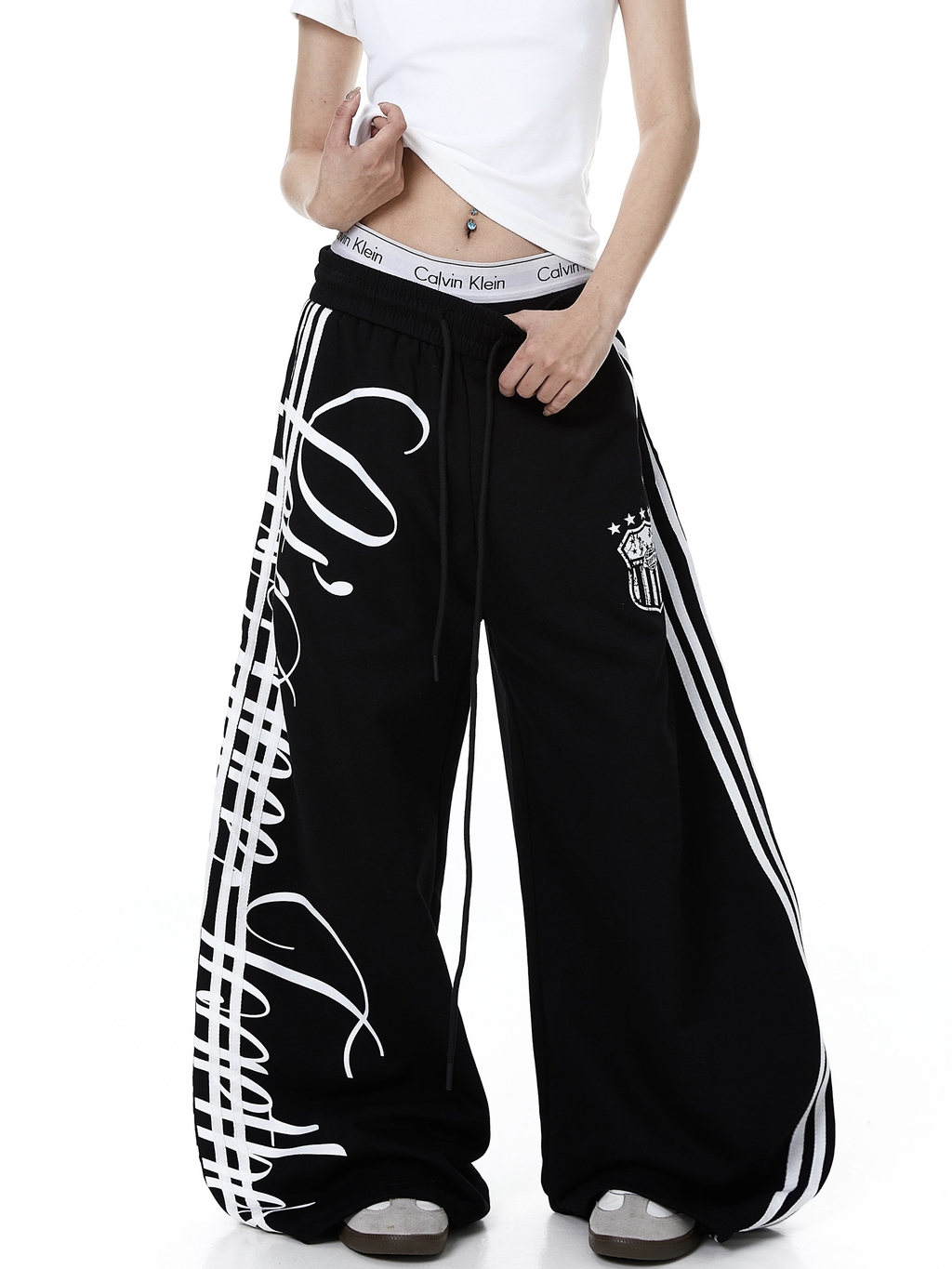 Vintage Letter Print Wide-Leg Sweatpants