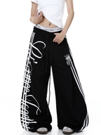 Vintage Letter Print Wide-Leg Sweatpants