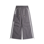 Rope-Waist Contrast Stripe Parachute Cargo Pants