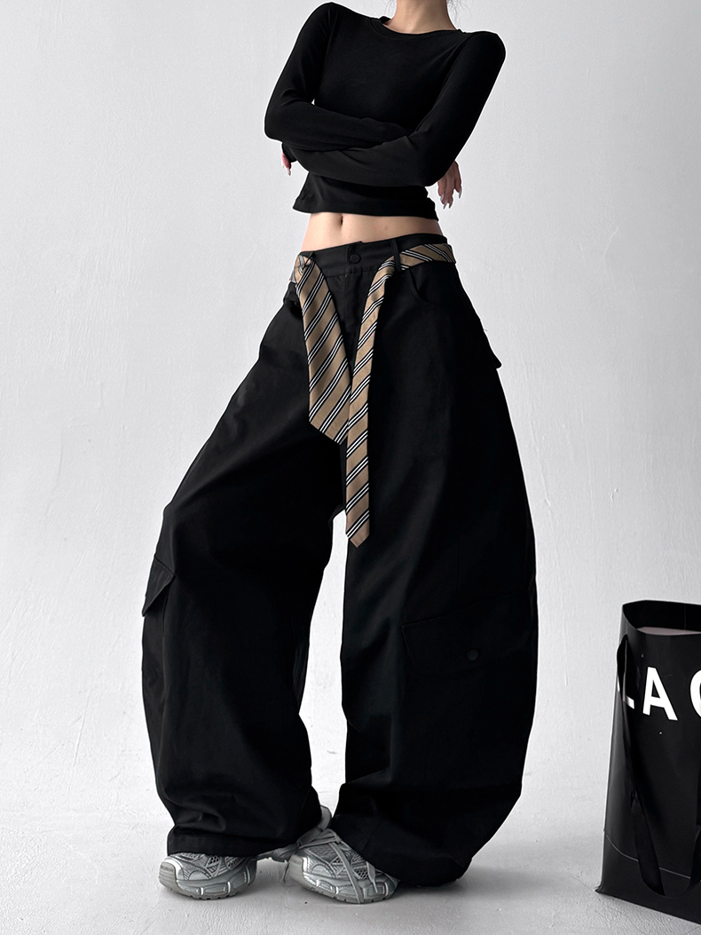 Detachable Belt High Waist Wide-Leg Cargo Pants