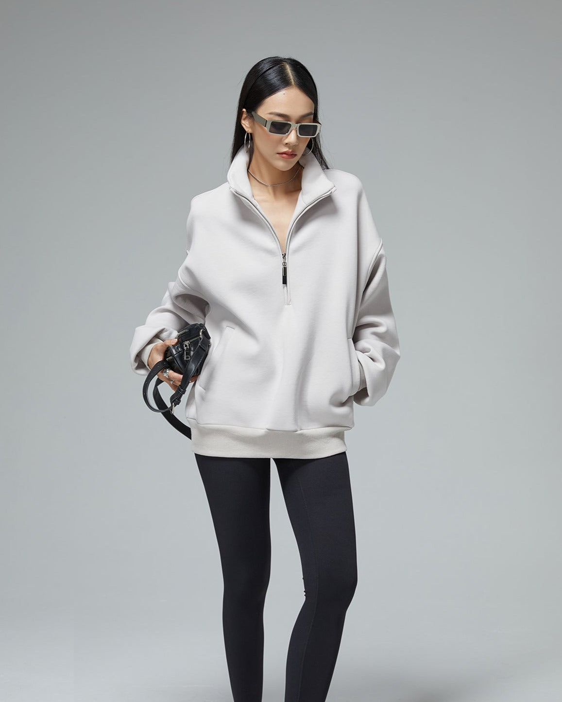 Half Zip Oversized Drop Shoulder Sweartshirt