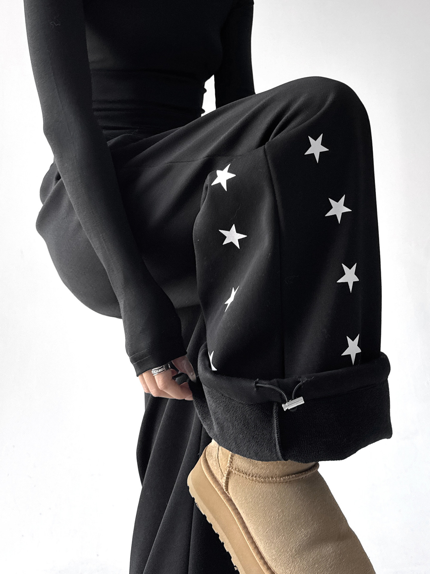 Star Print Fleece-Lined Sweatpants