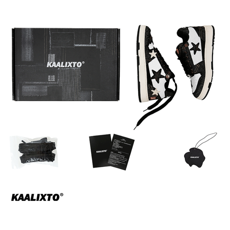 KAALIXTO Black Denim Star Sneakers