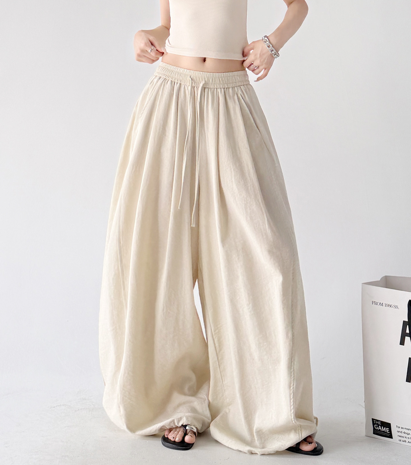Soft Drape Linen-Blend Wide Leg Pants - CT6234