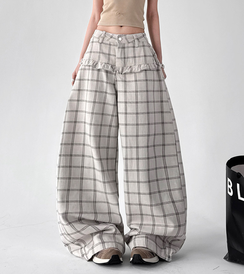 Plaid Ruffle High-Waist Wide-Leg Pants – CT2005 Main image