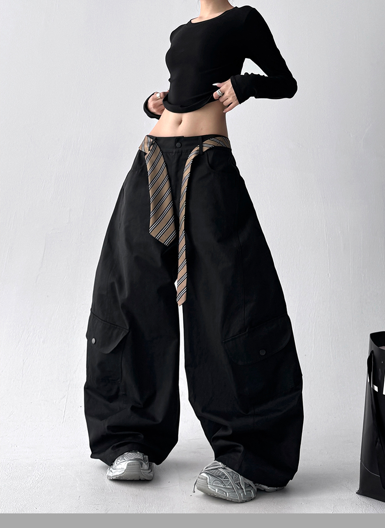 Detachable Belt High Waist Wide-Leg Cargo Pants