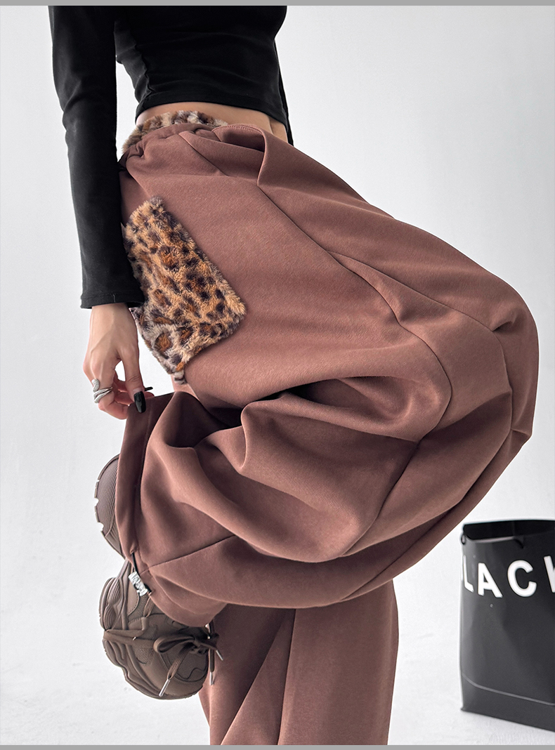 Leopard‑Trim Baggy Wide‑Leg Sweatpants