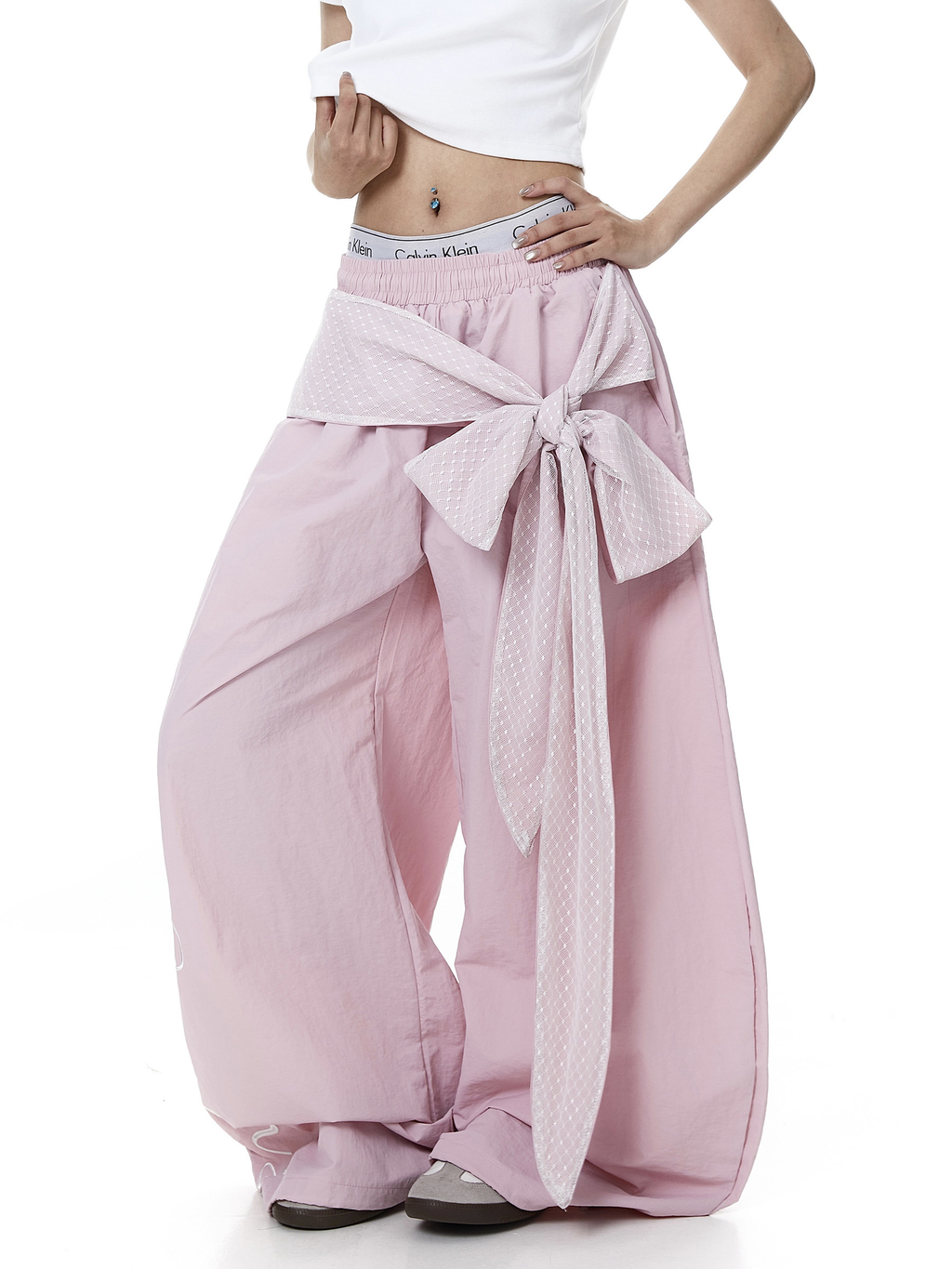 Lace Tie Layered Parachute Pants