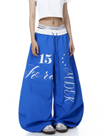 Color-Block Letter Print Parachute Pants
