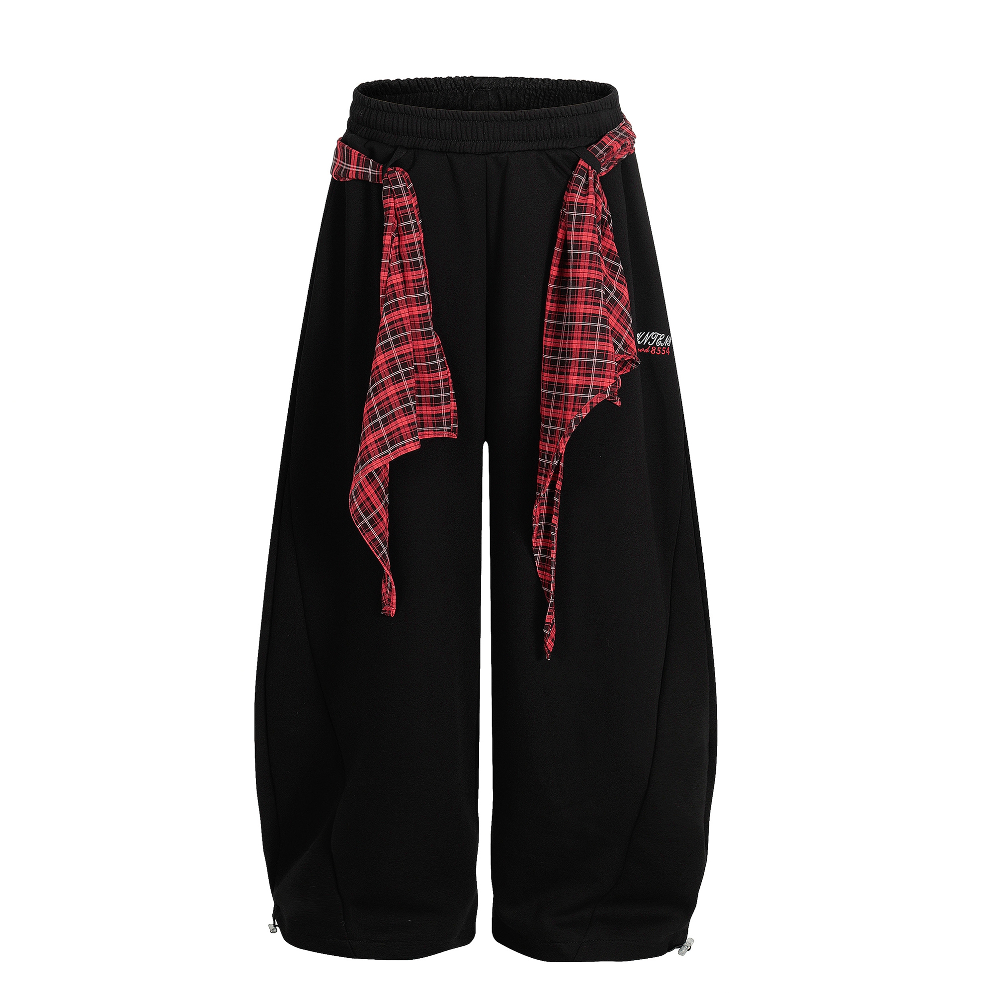 Detachable Plaid Wrap Baggy Wide‑Leg Sweatpants