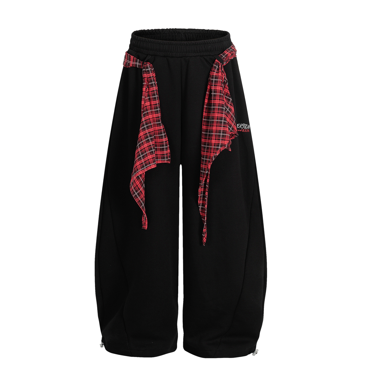 Detachable Plaid Wrap Baggy Wide‑Leg Sweatpants