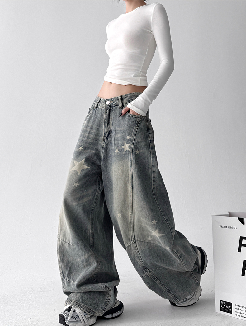 Star Graphic Washed Wide‑Leg Jeans
