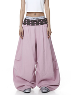 Polka Dot Fold-Over Waist Parachute Pants